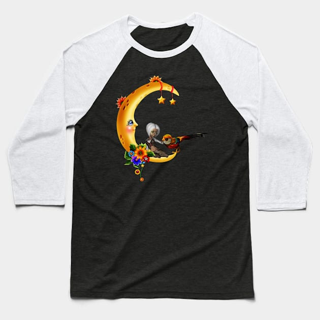 Little girl with fantasy bird on the moon Baseball T-Shirt by Nicky2342